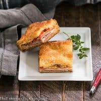 Antipasto Squares on a square white plate