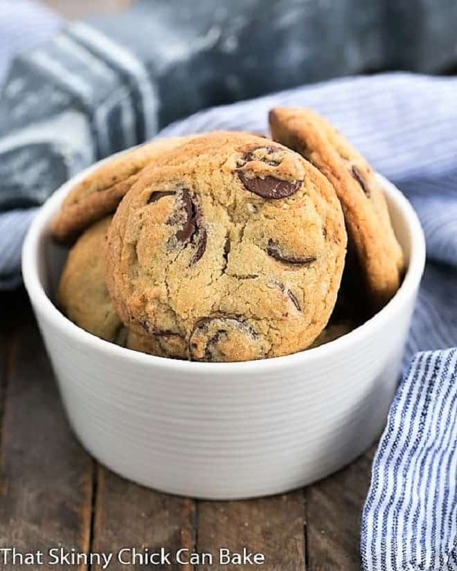 The Best Chocolate Chip Cookie recipe in a white bowl.