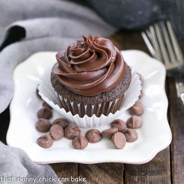 Ghirardelli Dark Chocolate Cupcakes | Sublime Cocoa cupcakes with a chocolate ganache frosting!
