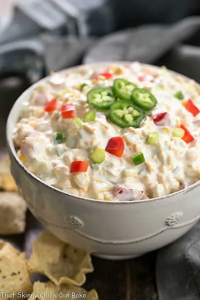 Sour Cream Corn Dip Recipe - in a white serving bowl