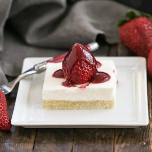 Strawberry Pie Dessert slice on a white plate with a red handled fork