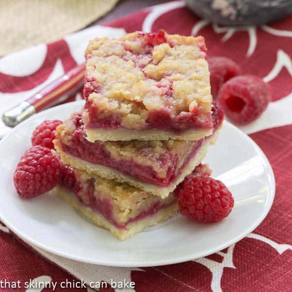 Raspberry Bars on a white plate