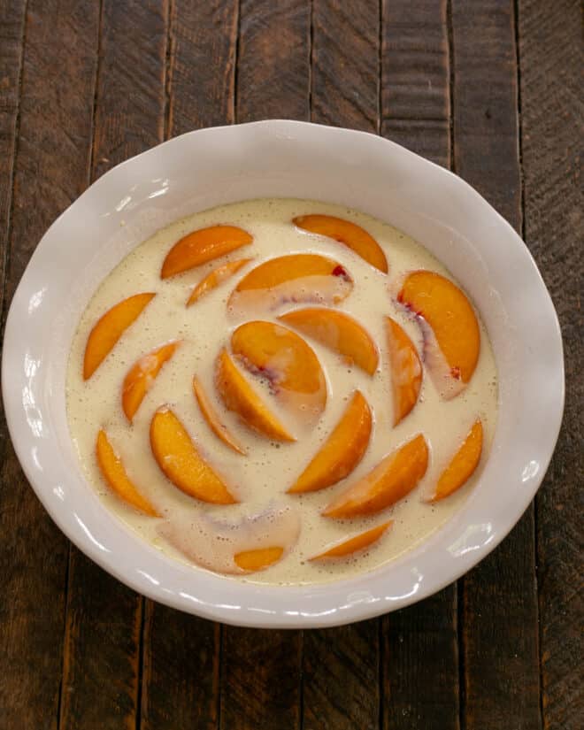 Peach Clafoutis with peaches and half the batter.