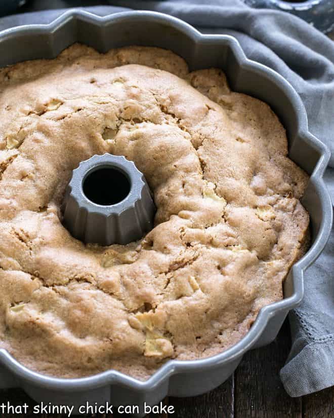 Apple Cake  in a Bundt pan fresh out of the oven