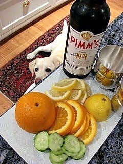 Pimm's Cup ingredients on the kitchen counter