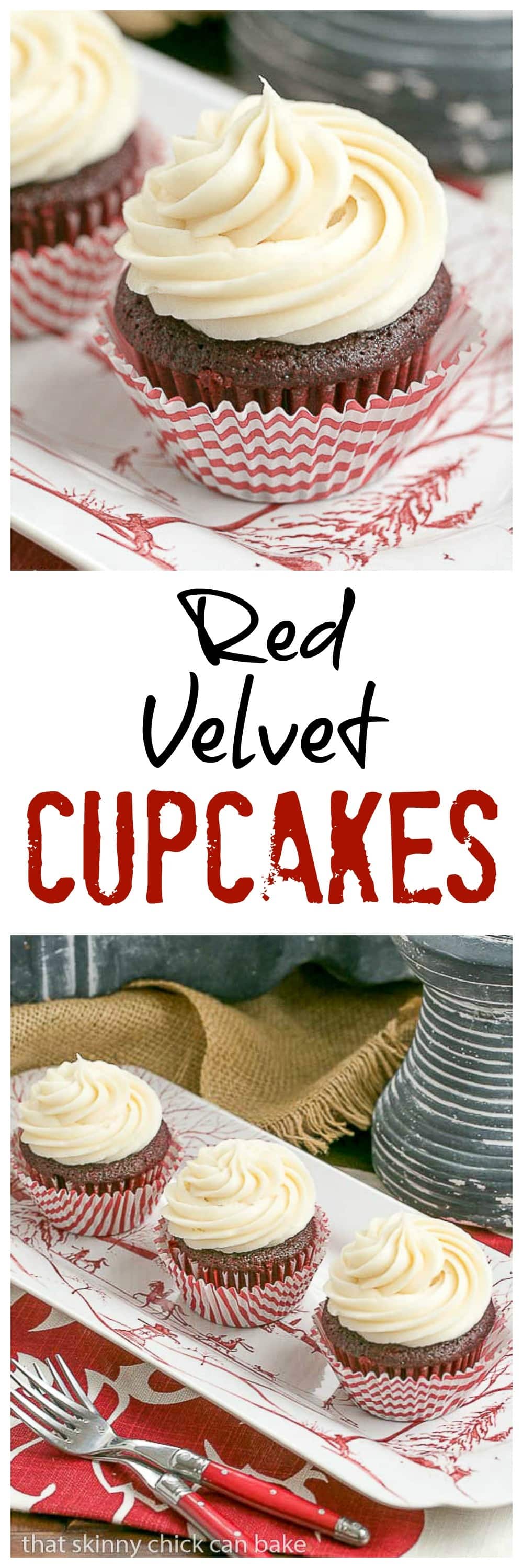 Red Velvet Cupcakes - The quintessential red velvet cupcakes made with buttermilk and a splash of of vinegar with a to die for cream cheese icing! #redvelvet #cupcakerecipe #creamcheesefrosting #redvelvetcupcakes