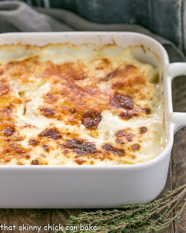 French Potato Gratin in a casserole dish