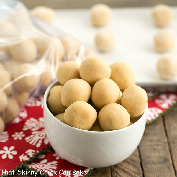 A bowl of cookie dough balls showing how to freeze cookie dough