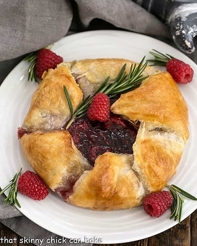 Overhead view of Raspberry Baked Brie en Croute.