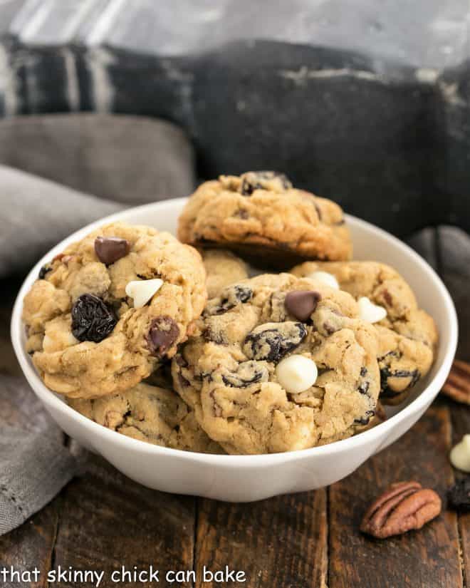Chewy Oatmeal Cookies in a small white ceramic bowl