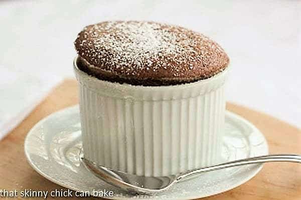 Individual Chocolate Souffle in a white ramekin