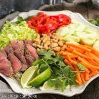 Vietnamese Beef Noodle Bowl arranged on a ceramic plate