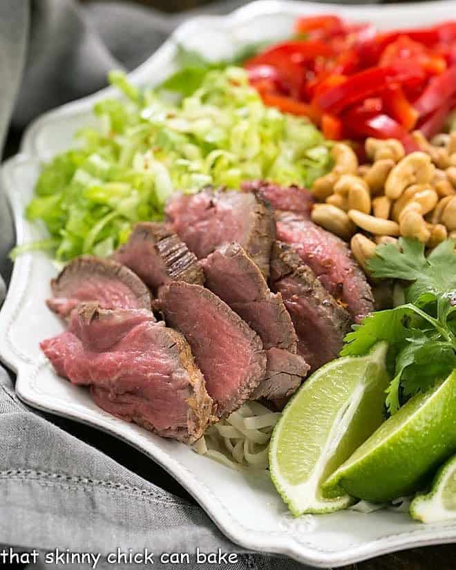 Vietnamese Beef Noodle Bowl on a large white platter