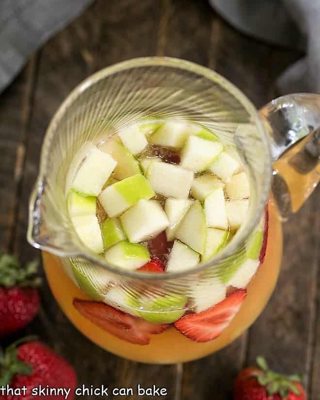 Overhead view of White Wine Sangria with Rum