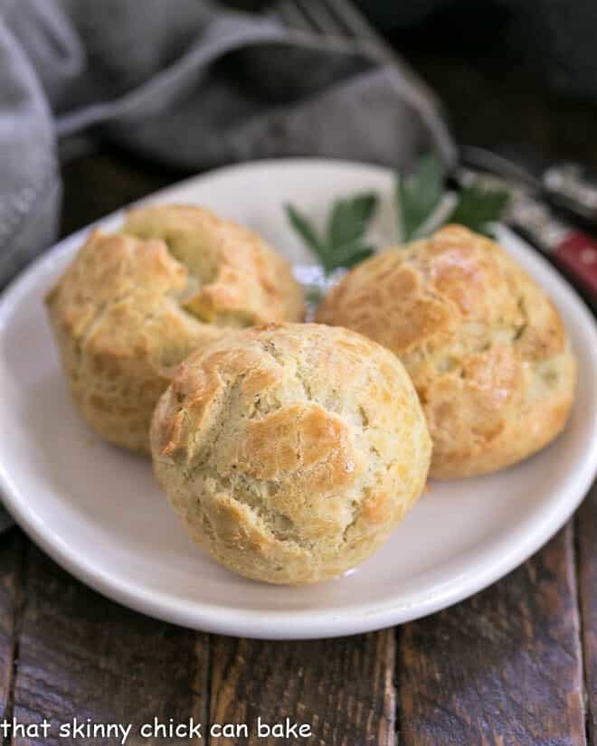 Blue Cheese Gougères on a small white plate.