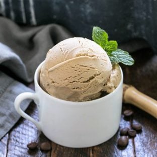 Coffee Ice cream recipe in a short mug with a mint garnish