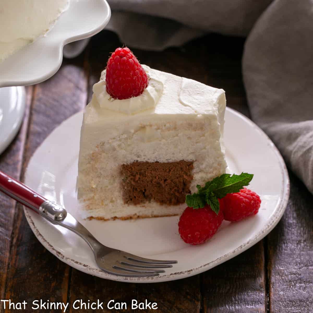 Mousse Filled Angel Food Cake - With a Chocolate Surprise! - That Skinny Chick Can Bake