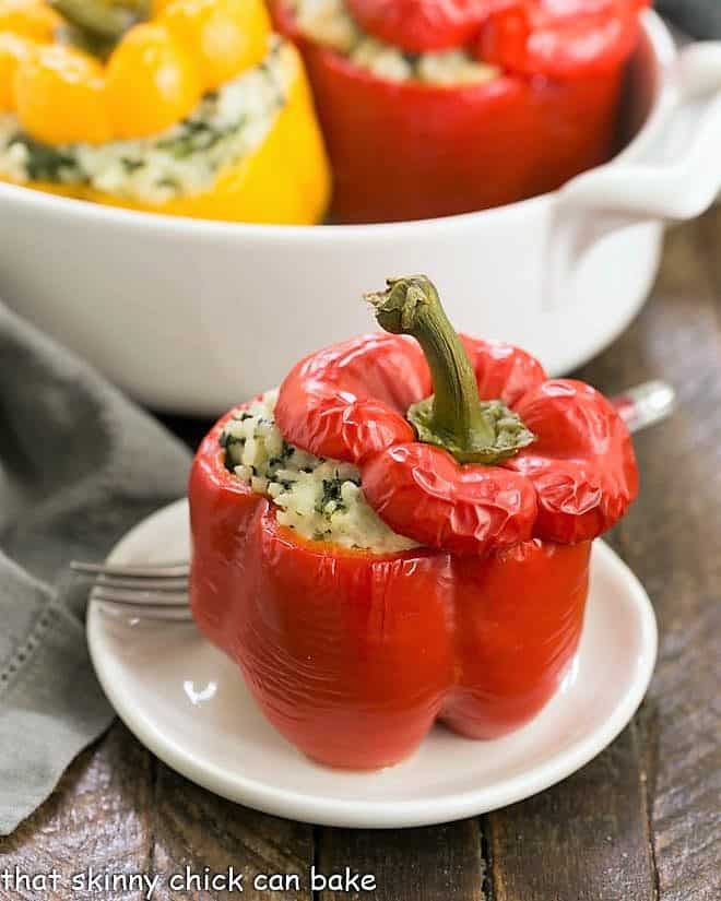 Rice Packed Peppers on a white plate