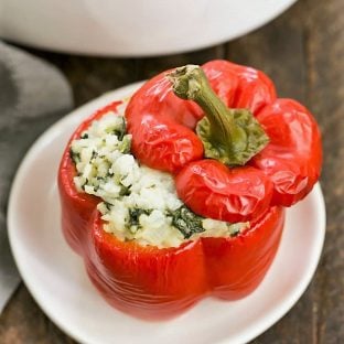 Rice Packed Peppers on a white ceramic plate