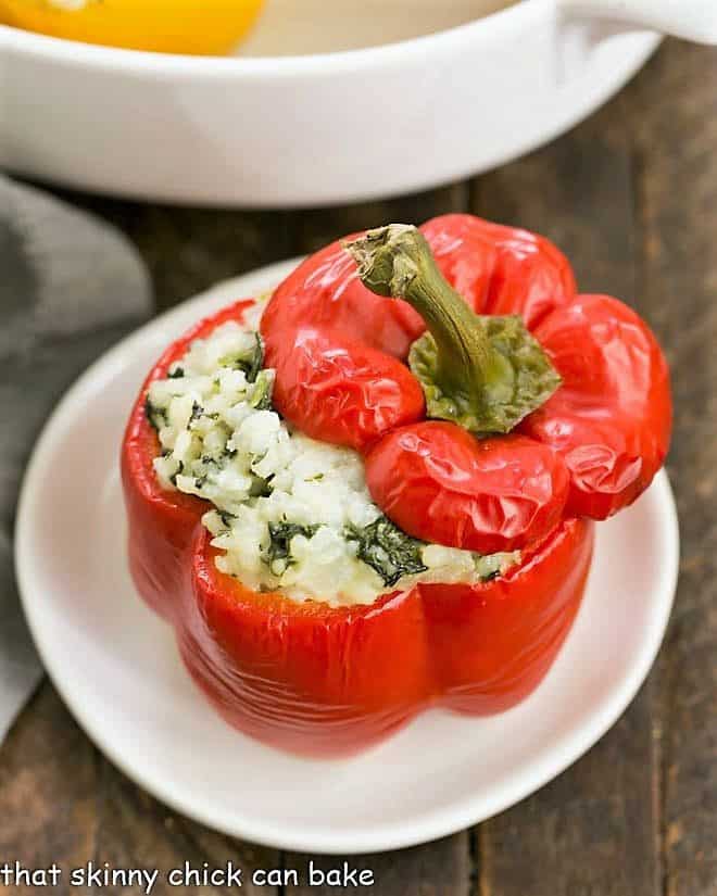 Rice Packed Peppers on a white ceramic plate