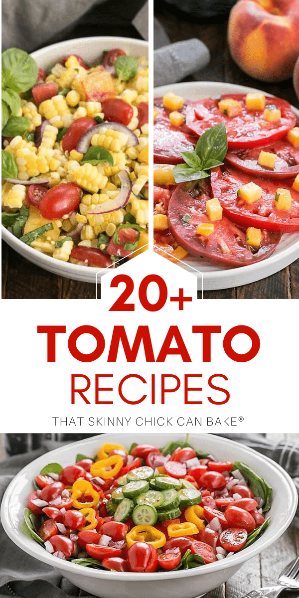 Tomato Recipes collage with 3 photos and a text box