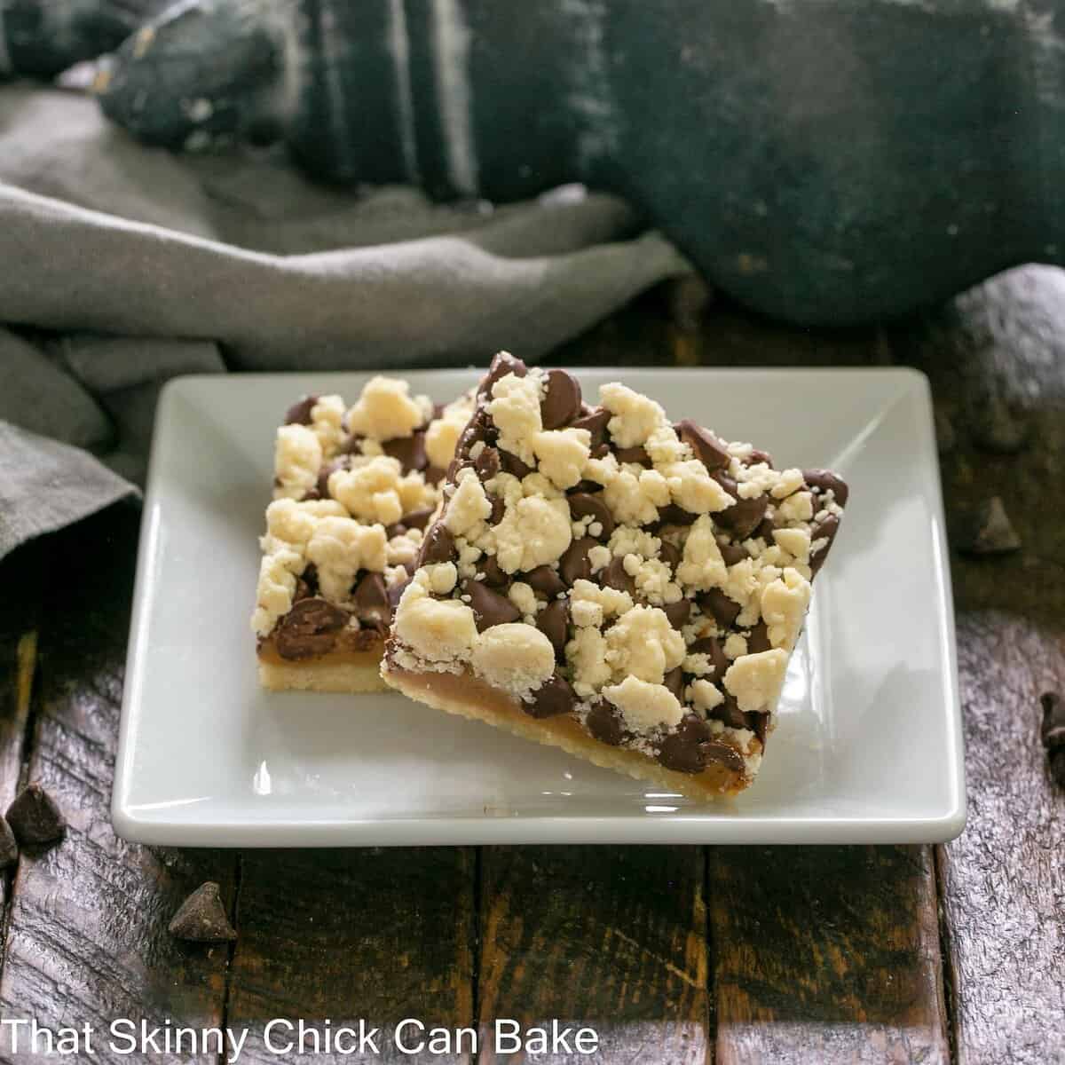 Chocolate Caramel Bars with Streusel - Rich & Easy - That Skinny Chick Can Bake