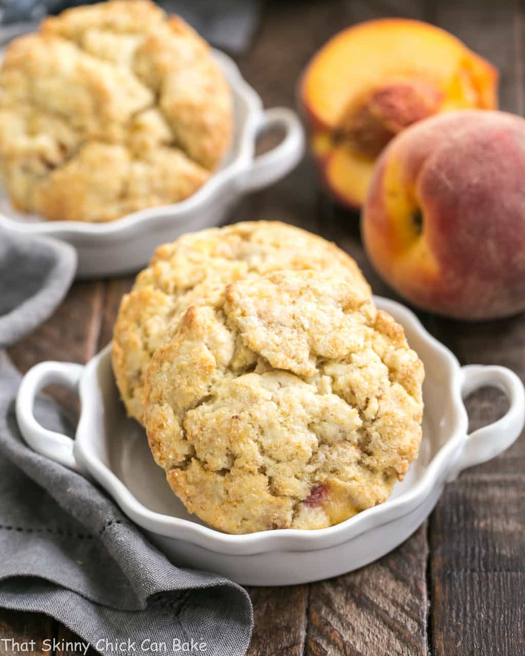 Brown Butter Peach Scones | Tender, cream scones with brown butter and loads of fresh peach chunks.