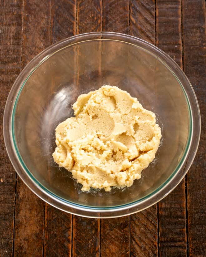 Butter and sugars mixed together for cookie dough layer.