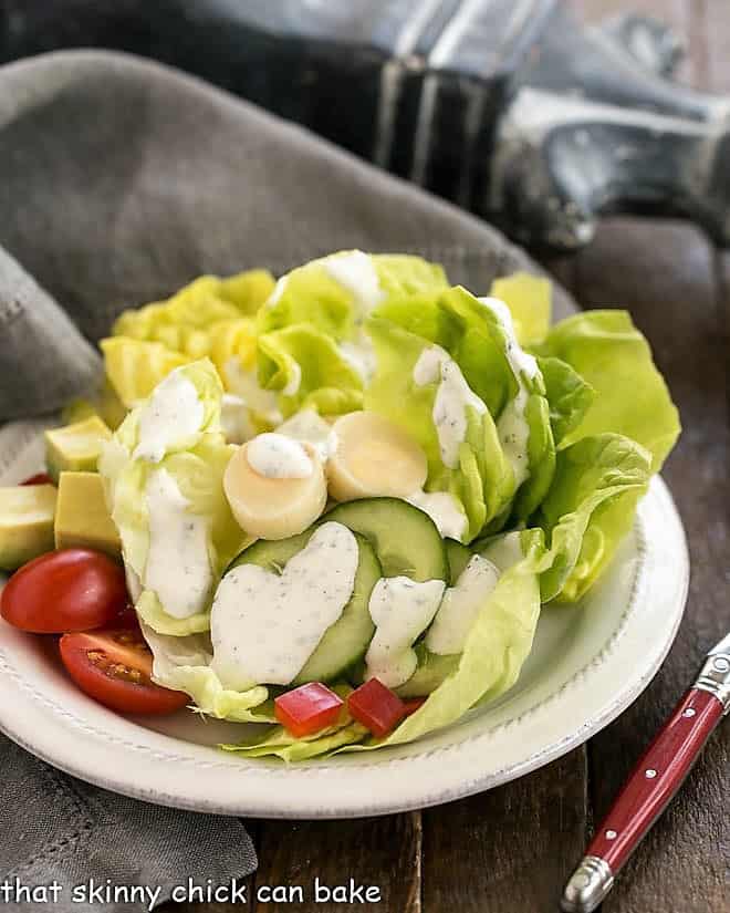 The Ultimate Ranch Dressing on a round white salad plate.