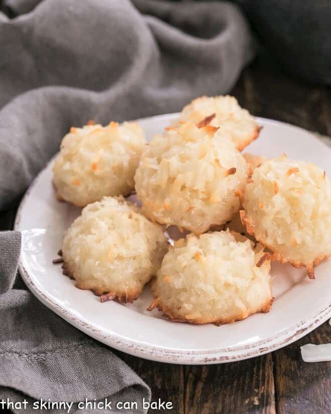 Classic Macaroon Cookies on a round white plate.