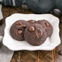 Chocolate cookies on a square white plate