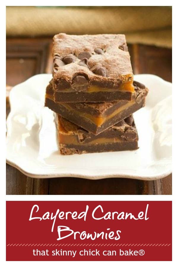 A gooey, retro brownie recipe that's stood the test of time! #brownies #caramel #retrorecipe #nonuts #baking #thatskinnychickcanbake Layered caramel brownies photo and text collage
