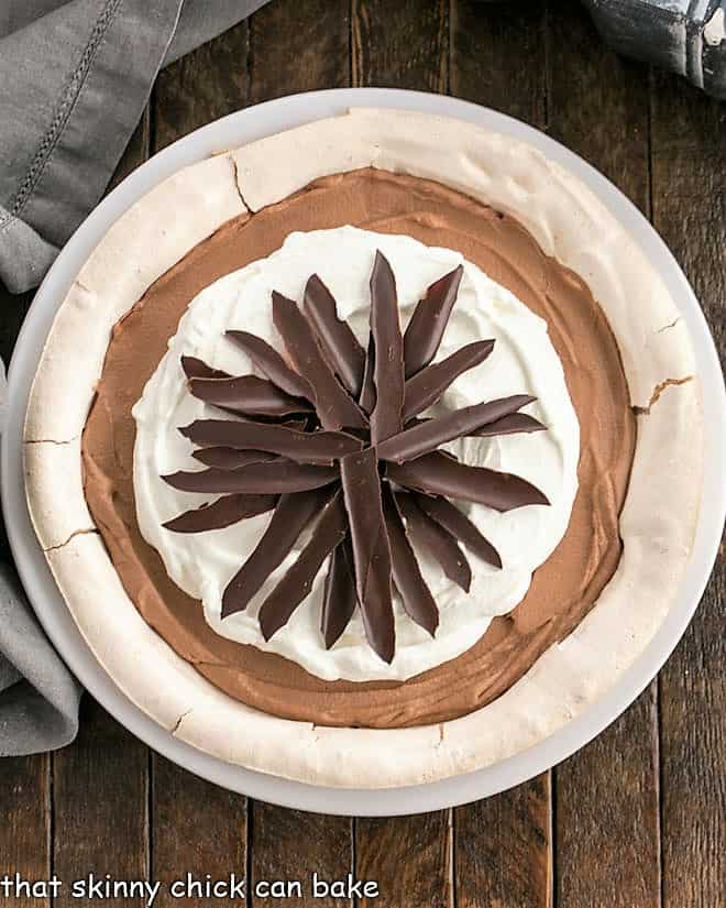 Overhead view of chocolate angel pie