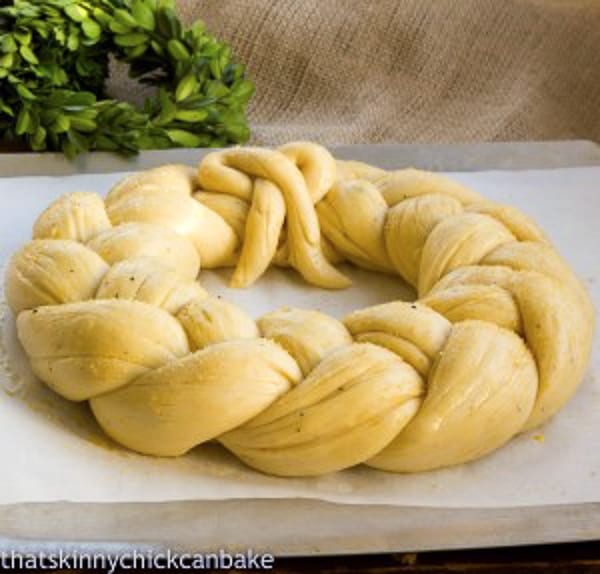 Holiday Yeast Bread Recipe ready for the oven on a baking sheet.