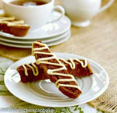 Gingerbread Biscotti on a round white plate