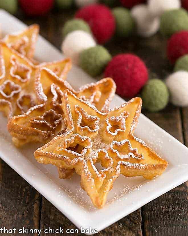 Fried Rosette Snowflake Cookies Recipe with Confectioners Sugar