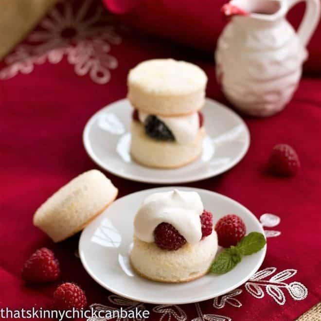 Emeril's Angel Cake Sandwiches with and without tops on white plates