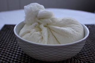 Ricotta wrapped in cheesecloth