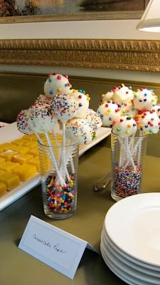 White Chocolate Dipped Cheesecake Pops on the dessert buffet