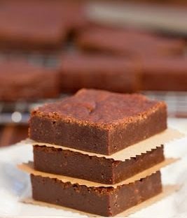Stack of one bowl fudgy brownies