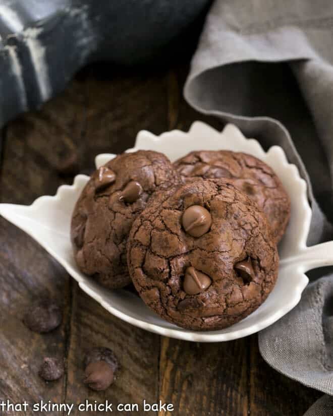 Death by Chocolate Cookies in a leaf shaped white bowl