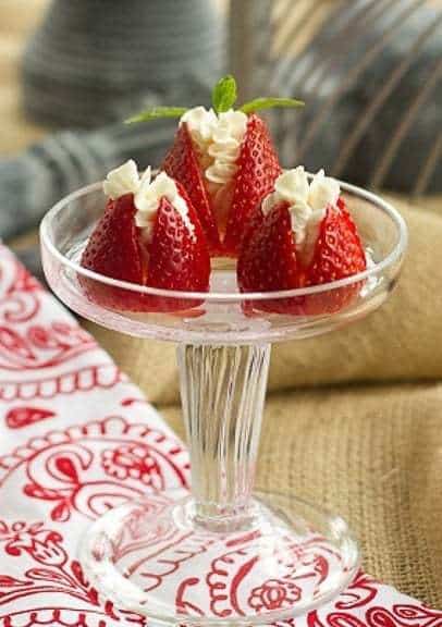 Mascarpone Filled Strawberries | Luscious ripe strawberries filled with mascarpone cream