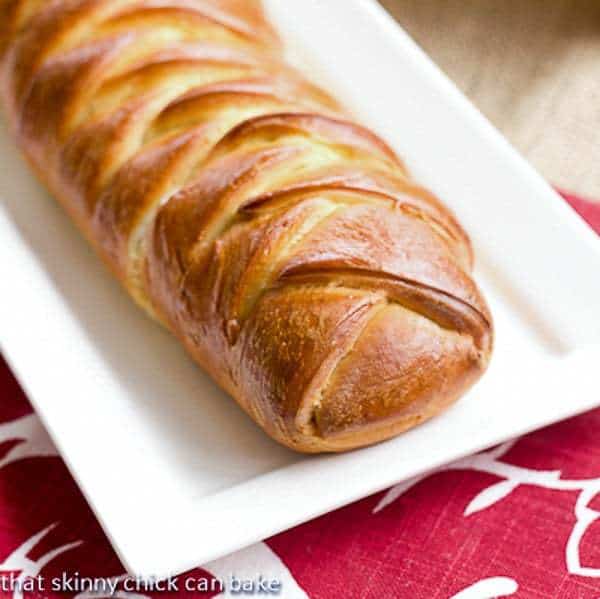 Plaited Easter Bread on a white tray