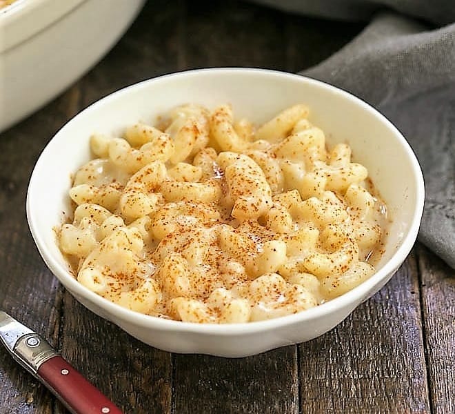 Classic Macaroni and cheese in a white bowl