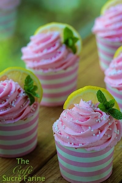 Pink Lemonade Cupcakes on a wooden board