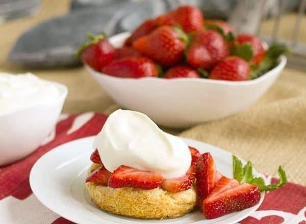 Strawberry shortcake with white chocolate whipped cream