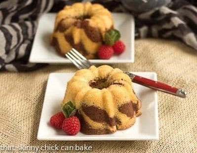 Zebra Mini Bundt Cakes - Individual marbleized chocolate and vanilla cakes