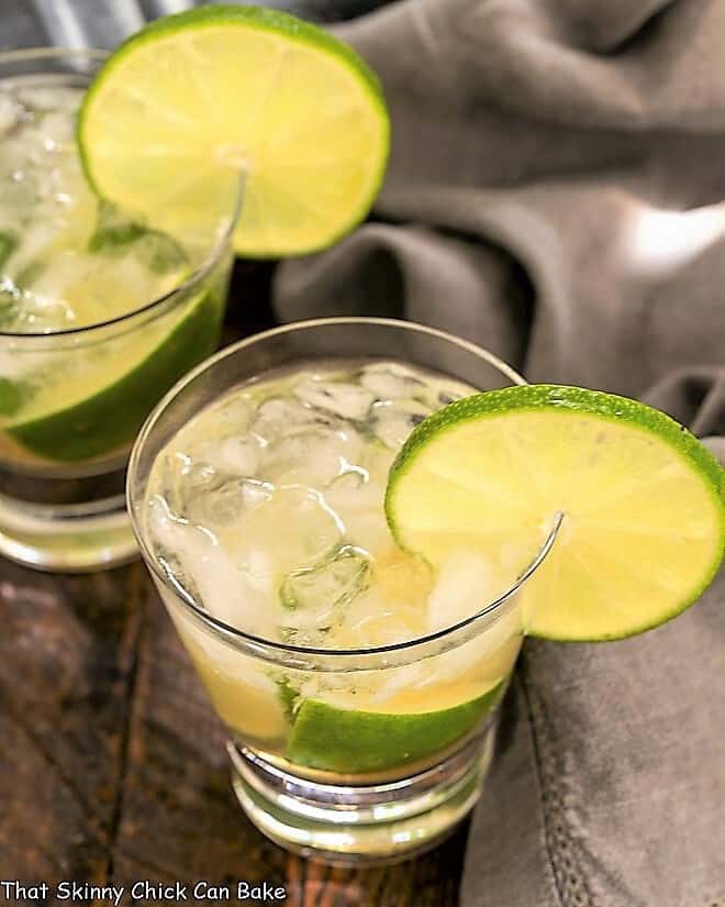 Two Brazilian Caipirinha Cocktail in highball glasses.