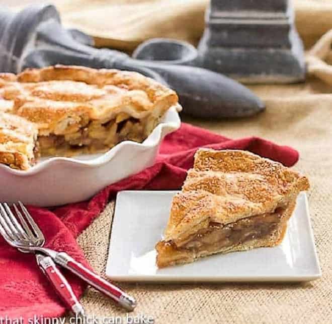 Classic Apple Pie slice on a square white plate.