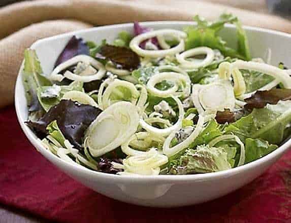 Fennel and Gorgonzola Salad in a white salad bowl